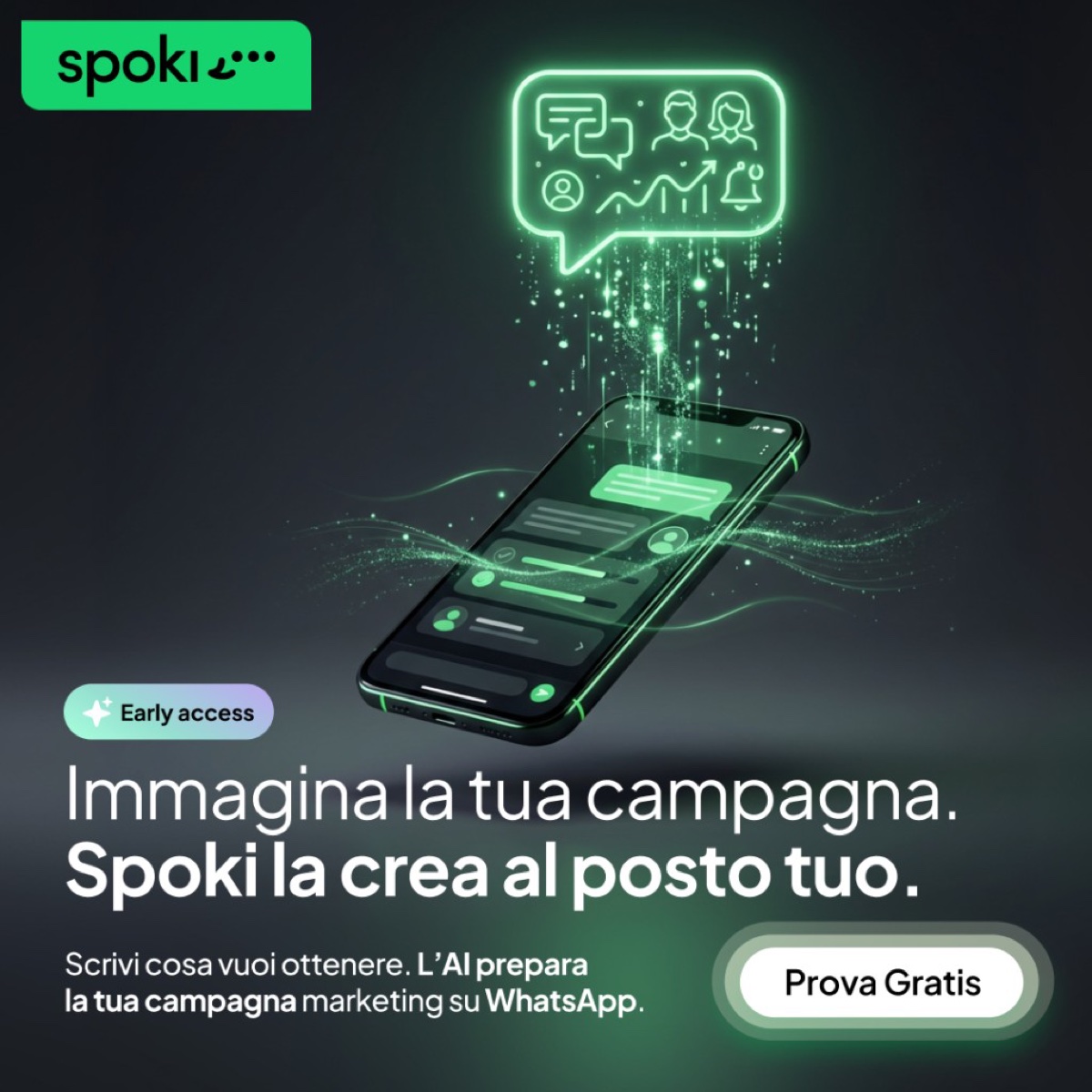 ADV Spoki · Immagina la tua campagna, Spoki la crea al posto tuo (AI · Early access)